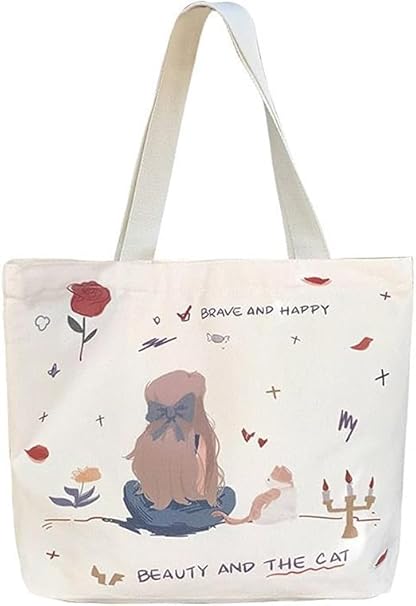 Cotton Canvas Tote Bag for Women & Men - Shoulder Bag with Inner Zip Pocket - Canvas Handbag for Grocery, Shopping, Travel, Picnic, Work, Beach Lunch Small Bag