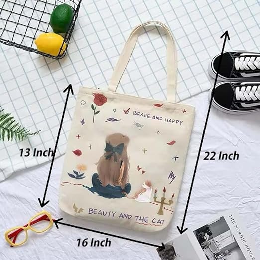 Cotton Canvas Tote Bag for Women & Men - Shoulder Bag with Inner Zip Pocket - Canvas Handbag for Grocery, Shopping, Travel, Picnic, Work, Beach Lunch Small Bag