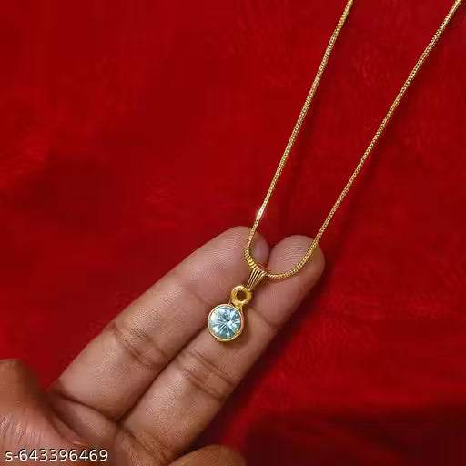 Gold Chain with Shining Round Stone Pendant