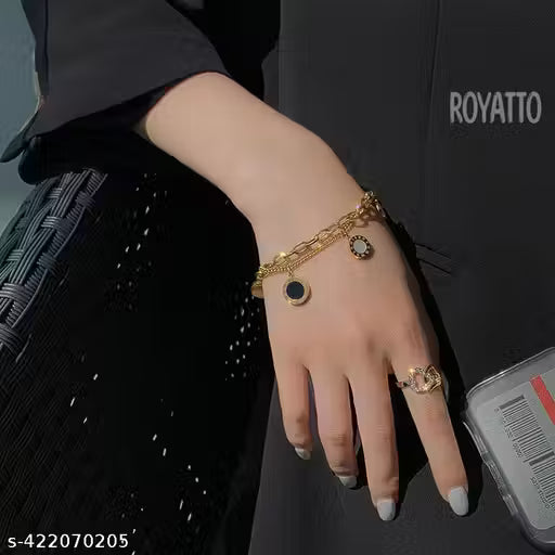 Elegant Roman Elegance: Black and White Shell and Titanium Steel Double-Layer Bracelets, a Timeless Fusion of Luxury and Hip-Hop Style