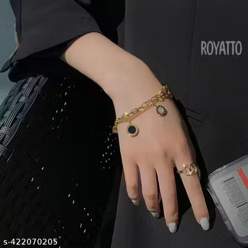 Elegant Roman Elegance: Black and White Shell and Titanium Steel Double-Layer Bracelets, a Timeless Fusion of Luxury and Hip-Hop Style