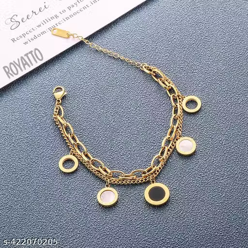 Elegant Roman Elegance: Black and White Shell and Titanium Steel Double-Layer Bracelets, a Timeless Fusion of Luxury and Hip-Hop Style