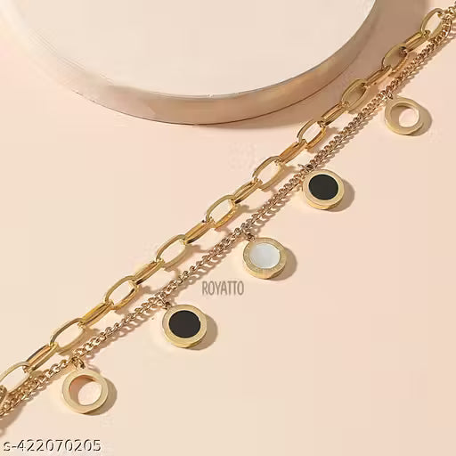 Elegant Roman Elegance: Black and White Shell and Titanium Steel Double-Layer Bracelets, a Timeless Fusion of Luxury and Hip-Hop Style