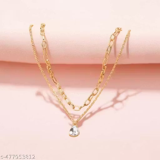 Doubled Layered Gold Chain For Girls And Womens | Shimmering Necklace & Pendant For Girls |